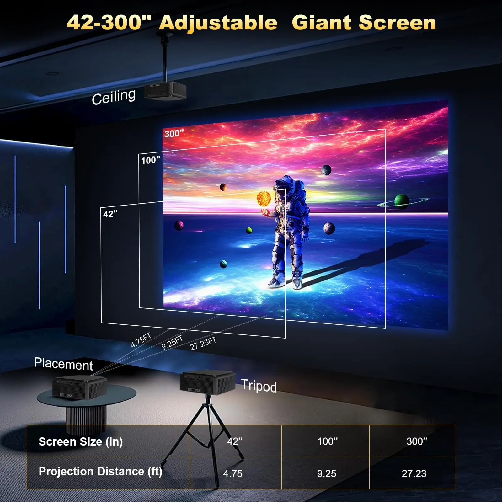 جهاز عرض DESS بتركيز تلقائي 4k للتحكم الصوتي في المسرح المنزلي والفيديو أندرويد جهاز عرض ذكي عالي الدقة مع جهاز عرض Netflix وGoogle TV