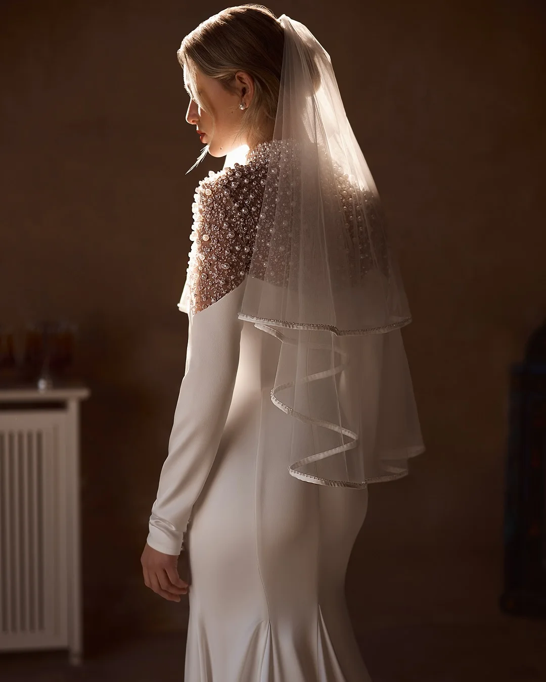 Modern High Neck Wedding Dress Sweep Train Long Sleeves Mermaid Bridal dress For Wedding Backless Vestidos De Novia Customized