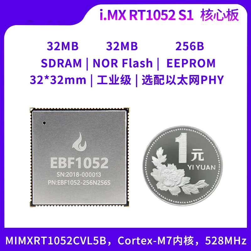 

Wildfire EBF1052 I.MX RT1052 S1 Stamp Hole Core Board Cortex-M7 Industrial Grade