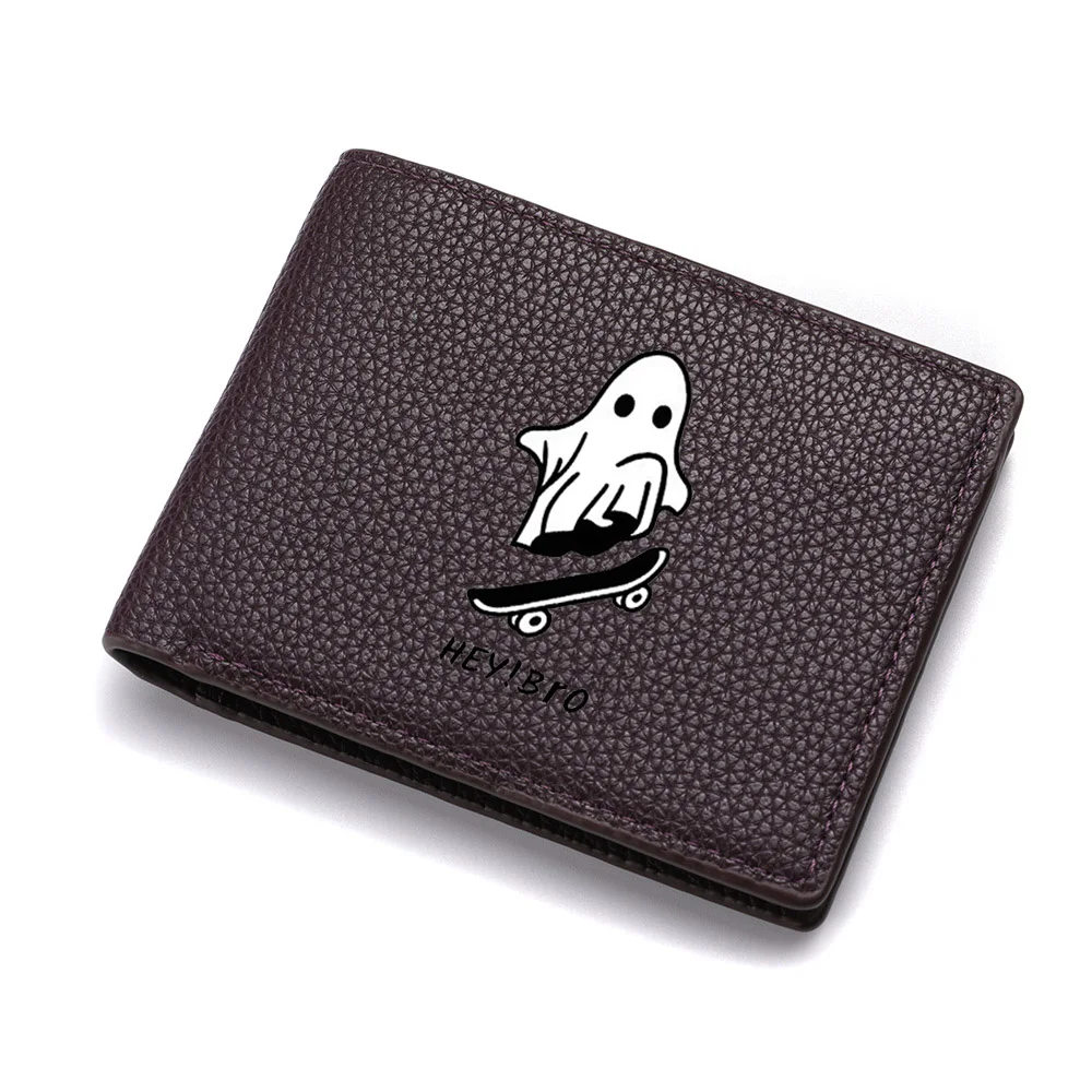 محفظة رجالية قصيرة من جلد البولي يوريثان بنمط صغير مع فتحات بطاقات متعددة وجيب للعملات المعدنية بسحاب