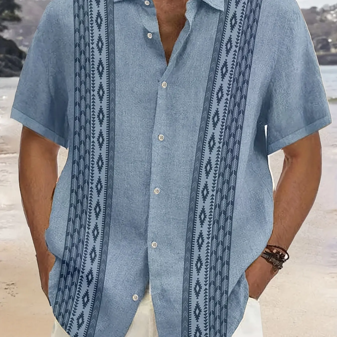 Plus Size Men\'s Vintage Geometric Ethnic Pattern Button Down Shirts Lapel Hawaiian Summer Clothings For Party Holiday