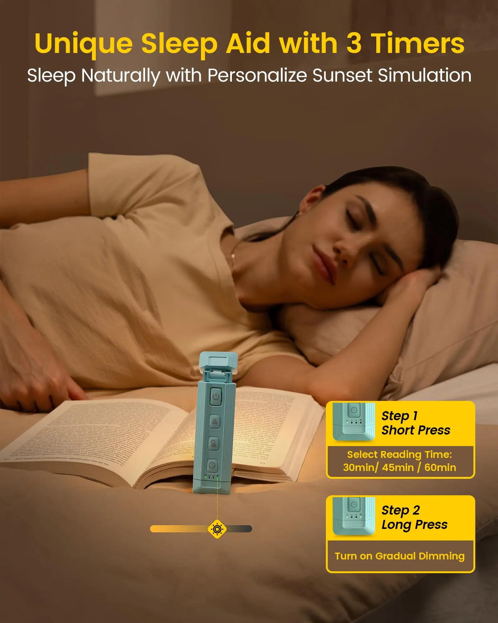 Glocusent Extendable Book Light for Reading in Bed,5 Enhanced Brightness 3 Color USB Rechargeable Reading Light for Books in Bed