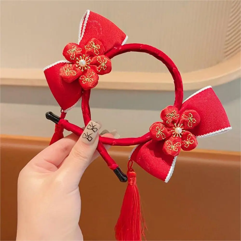 Fuwa Chinese New Year Headwear Tassel Plush Ball Hanfu Hair Bun Hair Hoop Tang Suit Hair Hoop Ancient Style Children Headband
