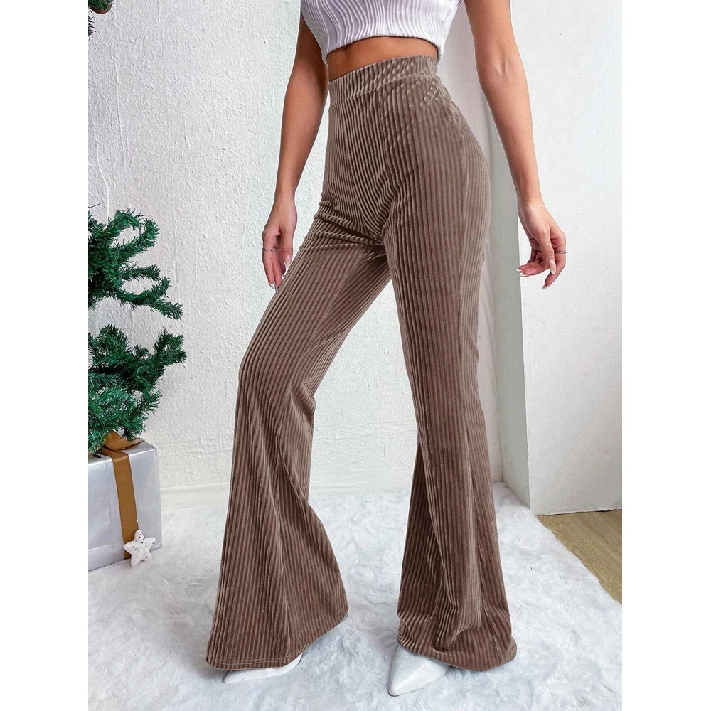 

Female High Waisted Flare Pants Ribbed Corduroy Skinny Pants for Women Casual Trousers Streetwear Outfits