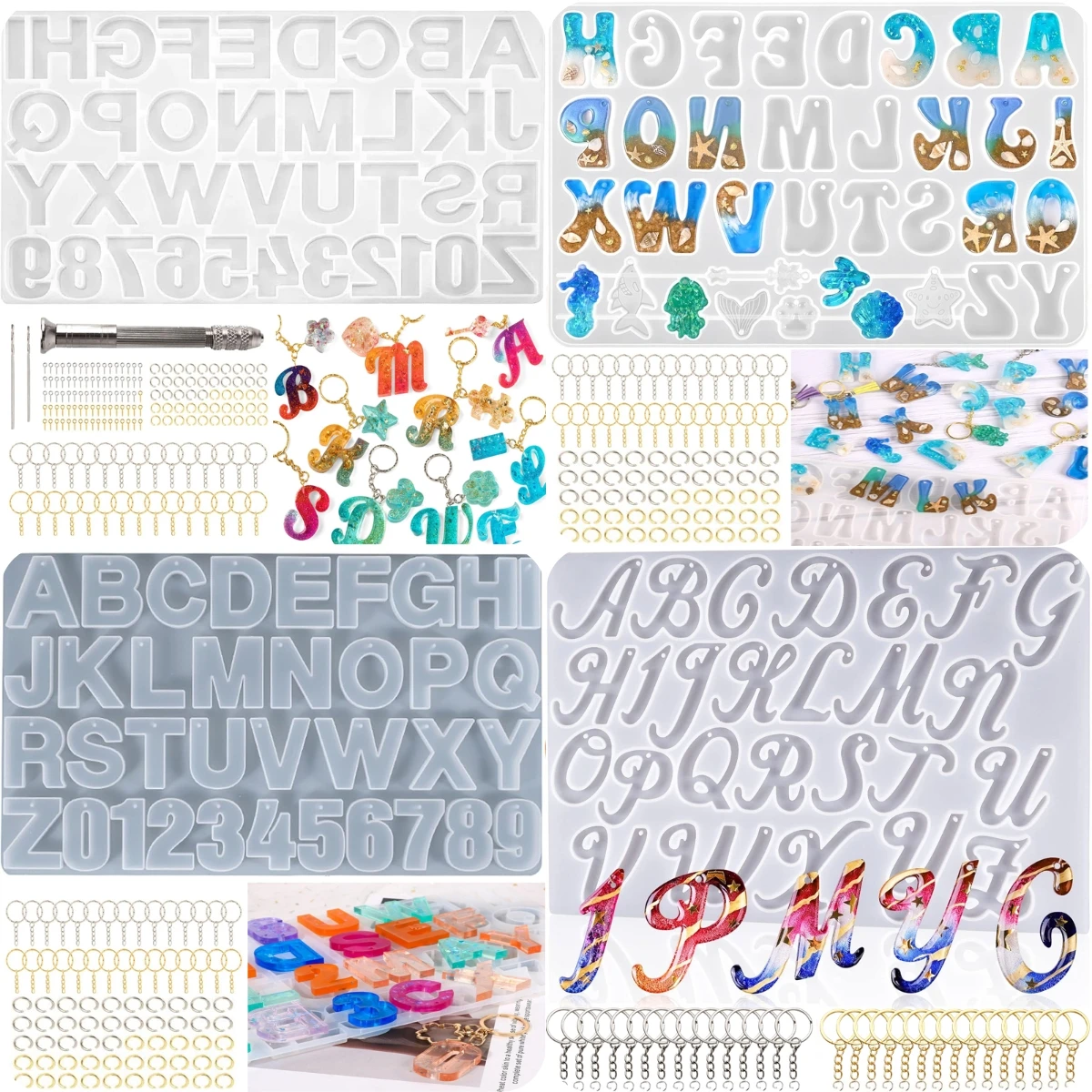 Silicone Resin Casting Molds Kit Letters & Numbers Epoxy Casting Molds with tools for Jewelry Making Diy Keychain Pendant Craft