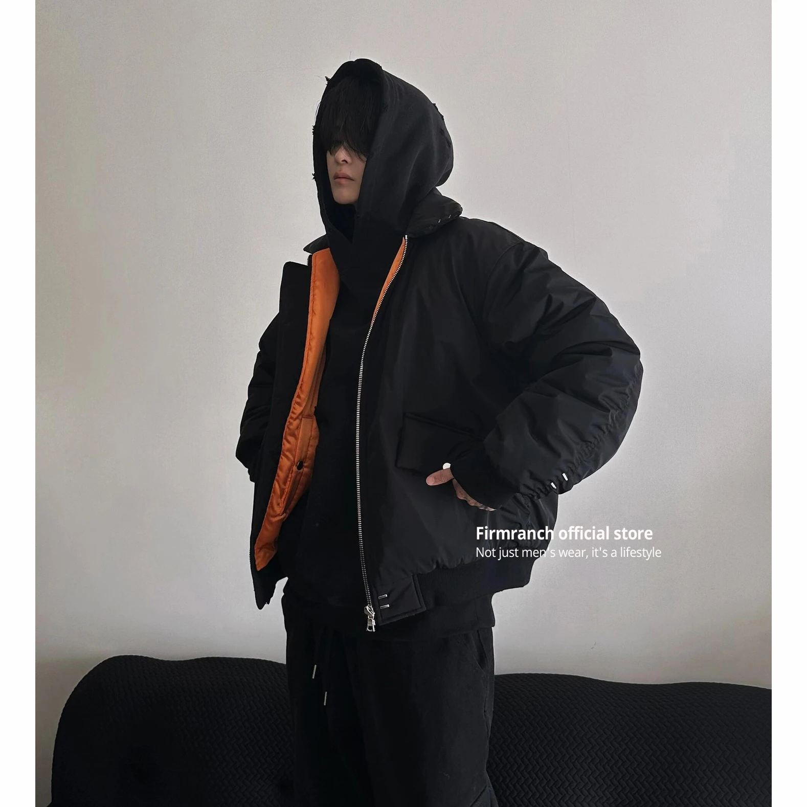 Firmranch New Yourself Staple Design Winter Black Padded Bomber Jacket For Men Women Zip Up Thick Flight Coat Baseball Outfits