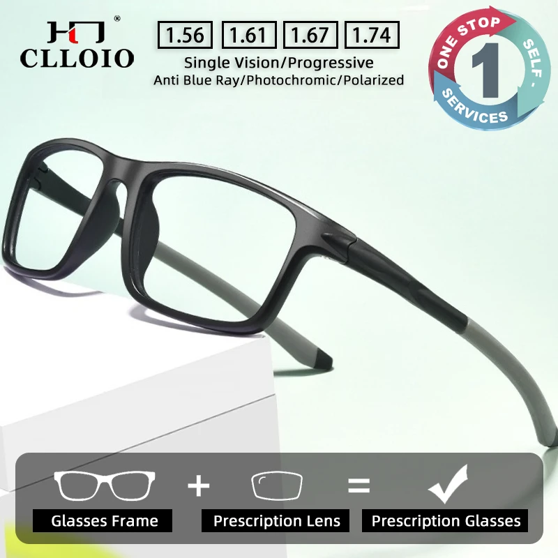 CLLOIO Ultralight TR90 Sporty Anti-Falling Prescription Myopia Glasses For Basketball Football Men Progressive Reading Glasses