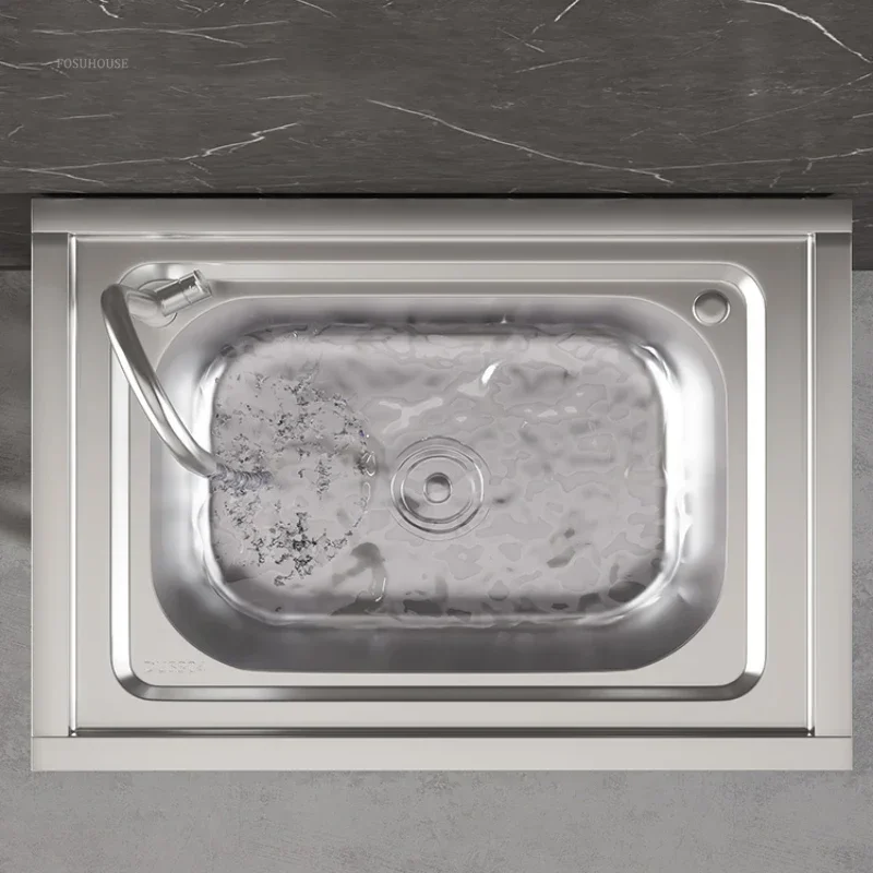 Home Kitchen Sink 304 Stainless Steel Kitchen Sinks with Bracket Integrated Commercial Large Single Washing Sinks for Kitchen