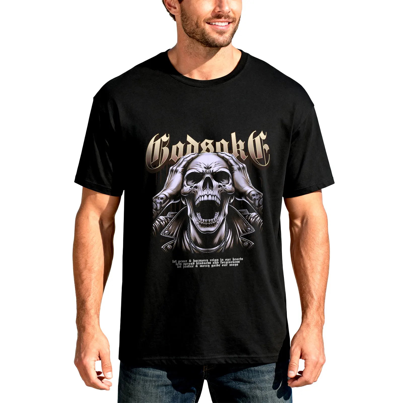 2026 New Men's Chopper Motorcycle Heavyweight Cotton T-Shirt, Crew Neck Graphic Print Casual Biker Short Sleeve Tee