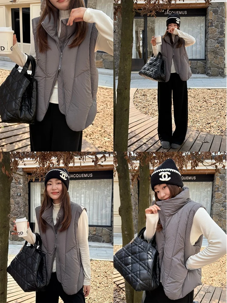 

plus Size Women's Du down Vest Stand Collar Design Casual Sle Thiened Autumn Winter Jaet for Plump Sister Faionable