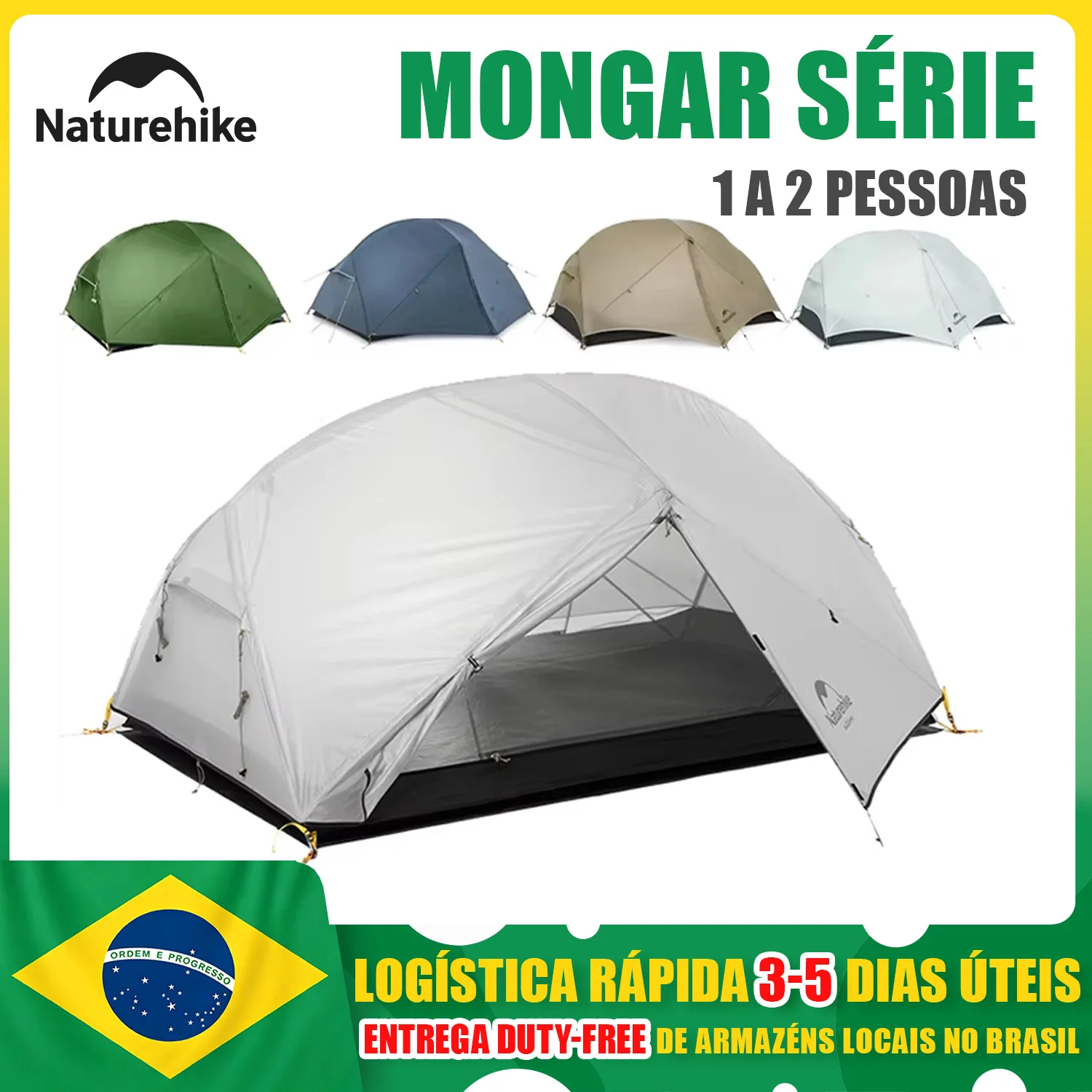 Naturehike-Mongar 2 barraca camping, Ultraleve, Ao ar livre, 3 Temporada, impermeável, 20D Nylon, Caminhadas Tent, 2 Pessoa Moch