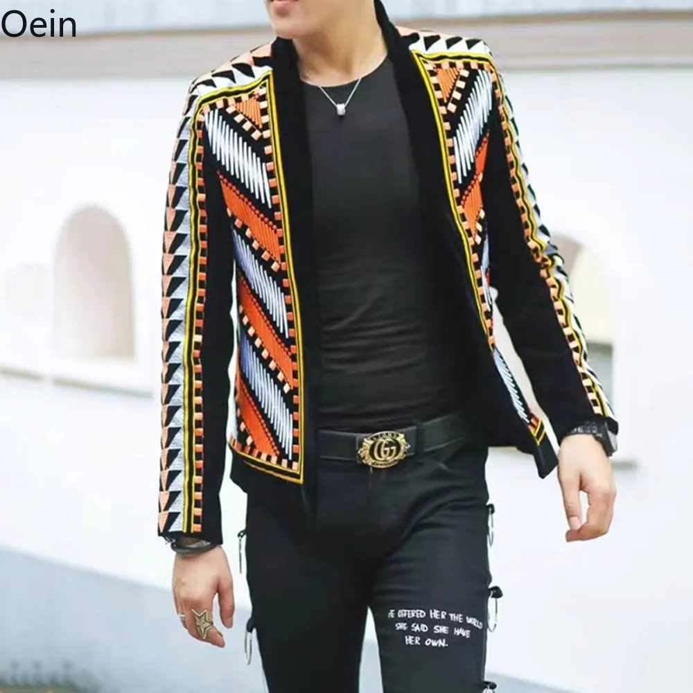 Punk Blazer Men Nightclub Embroidery ROCK Roll Fashion Coats Jacket Party