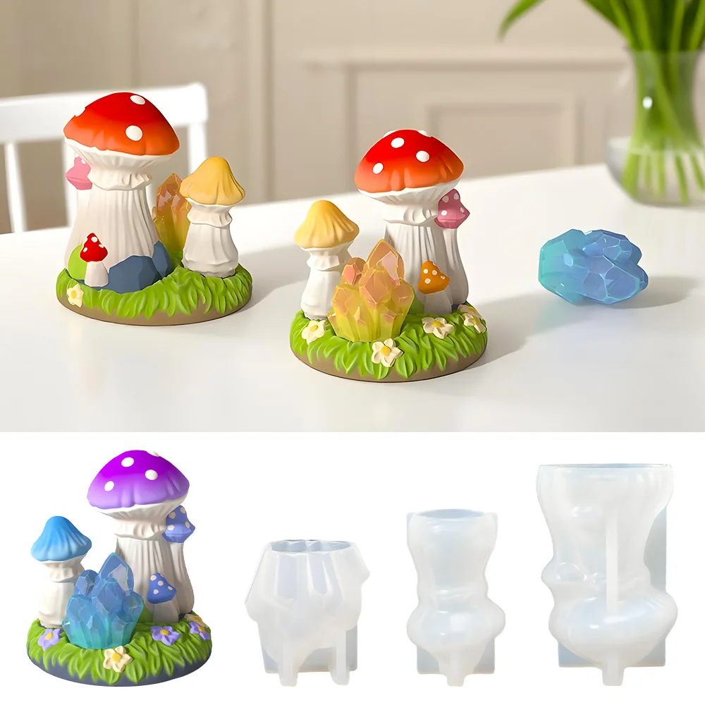 3D Mushroom and Crystal Stone Silicone Molds DIY Plants Miniature Landscape Ornaments Epoxy Resin Mold Candle Plaster Mould