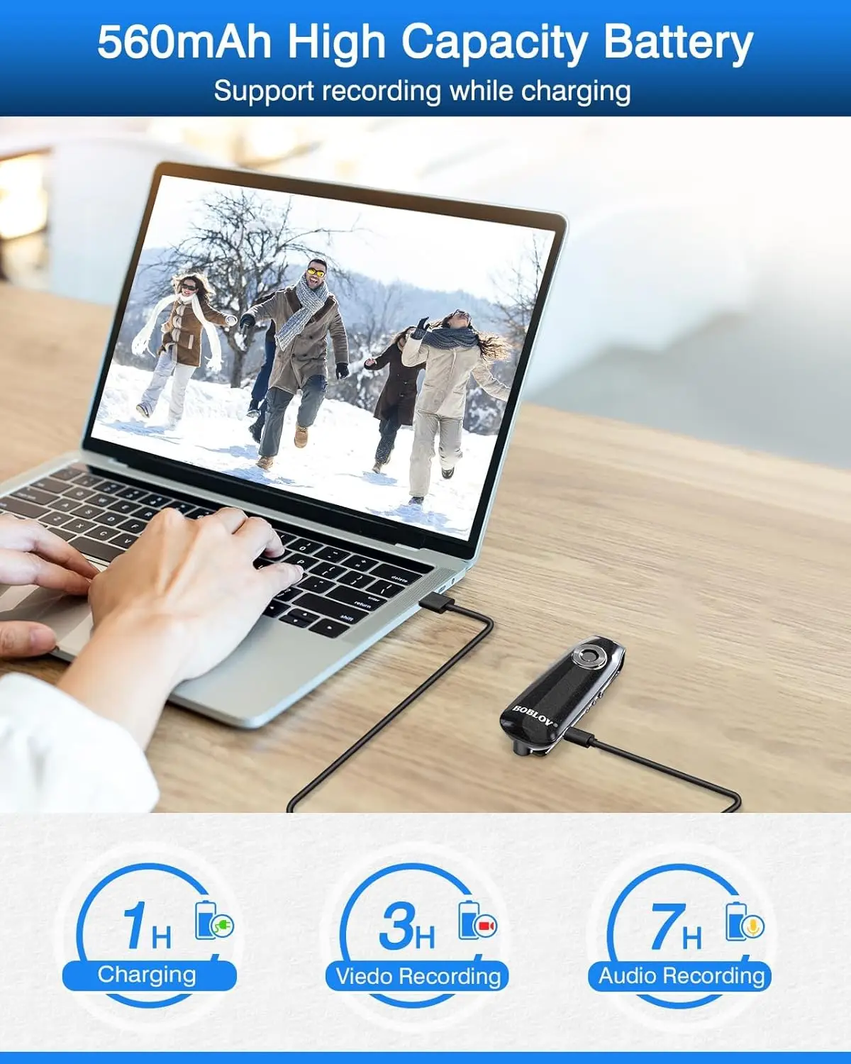 BOBLOV 007 Małe kamery na ciałoPrzenośne kieszonkowe małe kamery na ciało z klipsem na plecach 128 GB 1080P Kamera montowana na ciele Mini kamera do roweru — zdjęcie produktu 4