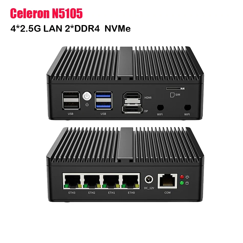 Intel N100 Celeron N5105 Mini PC bez wentylatora 4 * Intel i226 2.5G LAN HD DP Soft Router pfSense Firewall Appliance ESXI AES-NI Computer