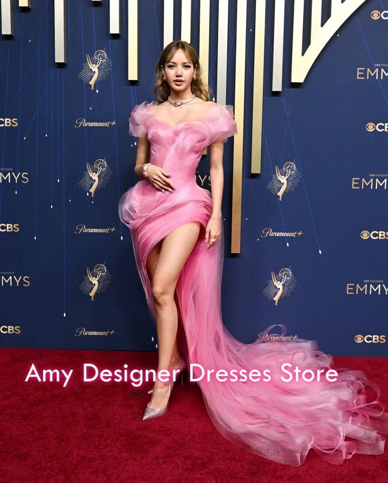 Dreamy Celebrity Party Dress Cap Sleeve High Low Prom Dress Court Train Tulle Pleats Vestido De Gala Cocktail Gowns Customized