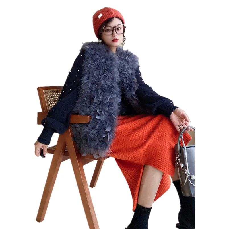 

Women 100% Real Ostrich Feather Fur Small Vest Wedding Bolero Winter Evening Party Waistcoat