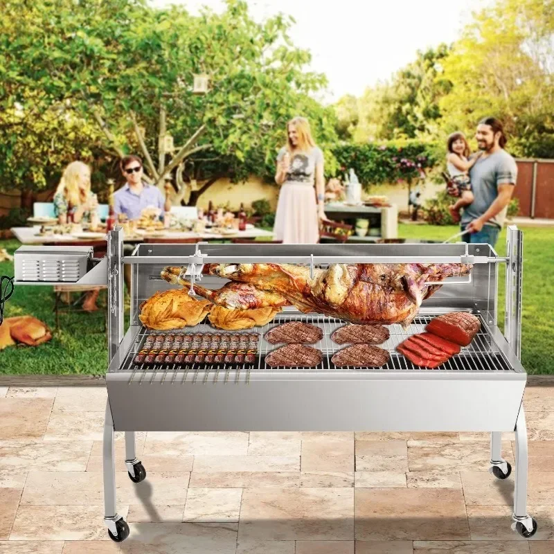 Rotisserie Grill Stainless Steel Charcoal Spit Roaster, 62