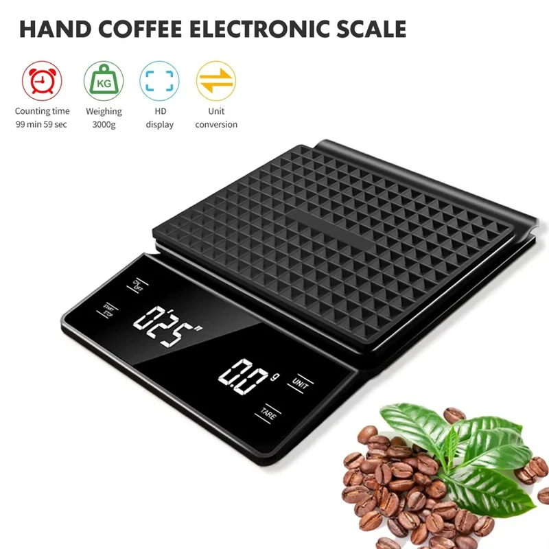 

3kg/0.1g High-Precision Coffee Scale with Timer Digital Multifunction Weighing Scale Pour Over Drip Espresso Scale LED Display