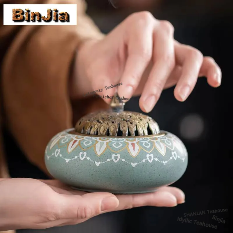 Colour Enamels Plate Incense Burner Home Indoor Aromatherapy Furnace Tea Ceremony Ornament Short Ai Zhu Box Accessories Supplies