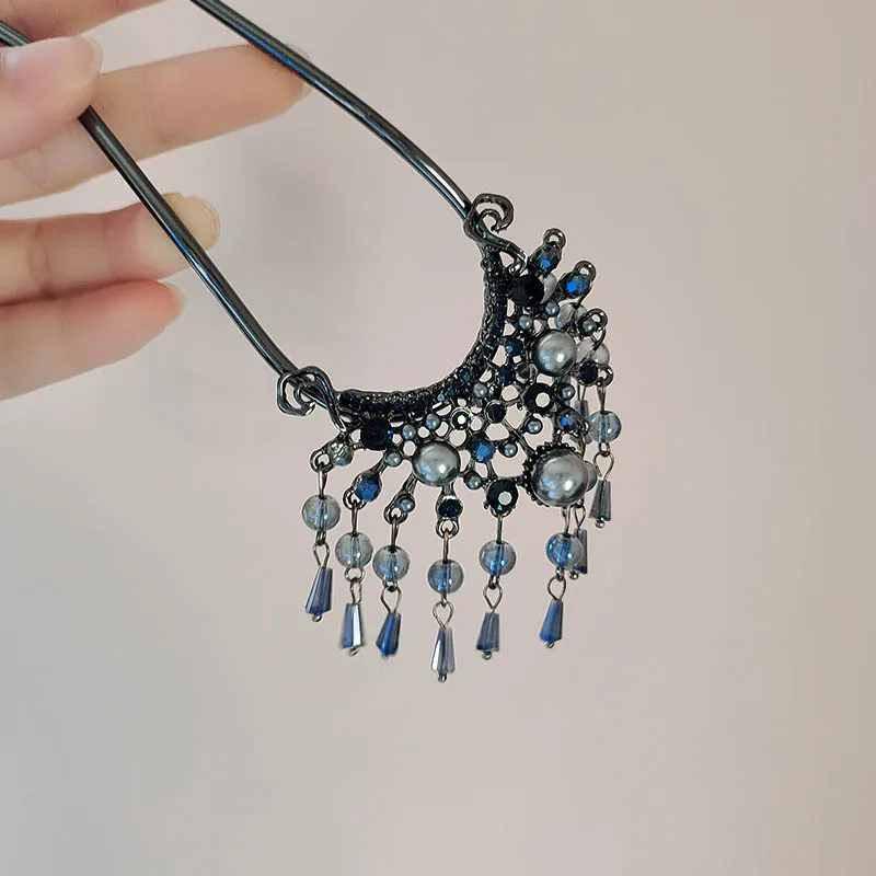 Simple and modern U-shaped pearl hairpins, elegant crystal tassel hairpins, high-end updo hairpins, Hanfu headwear for women