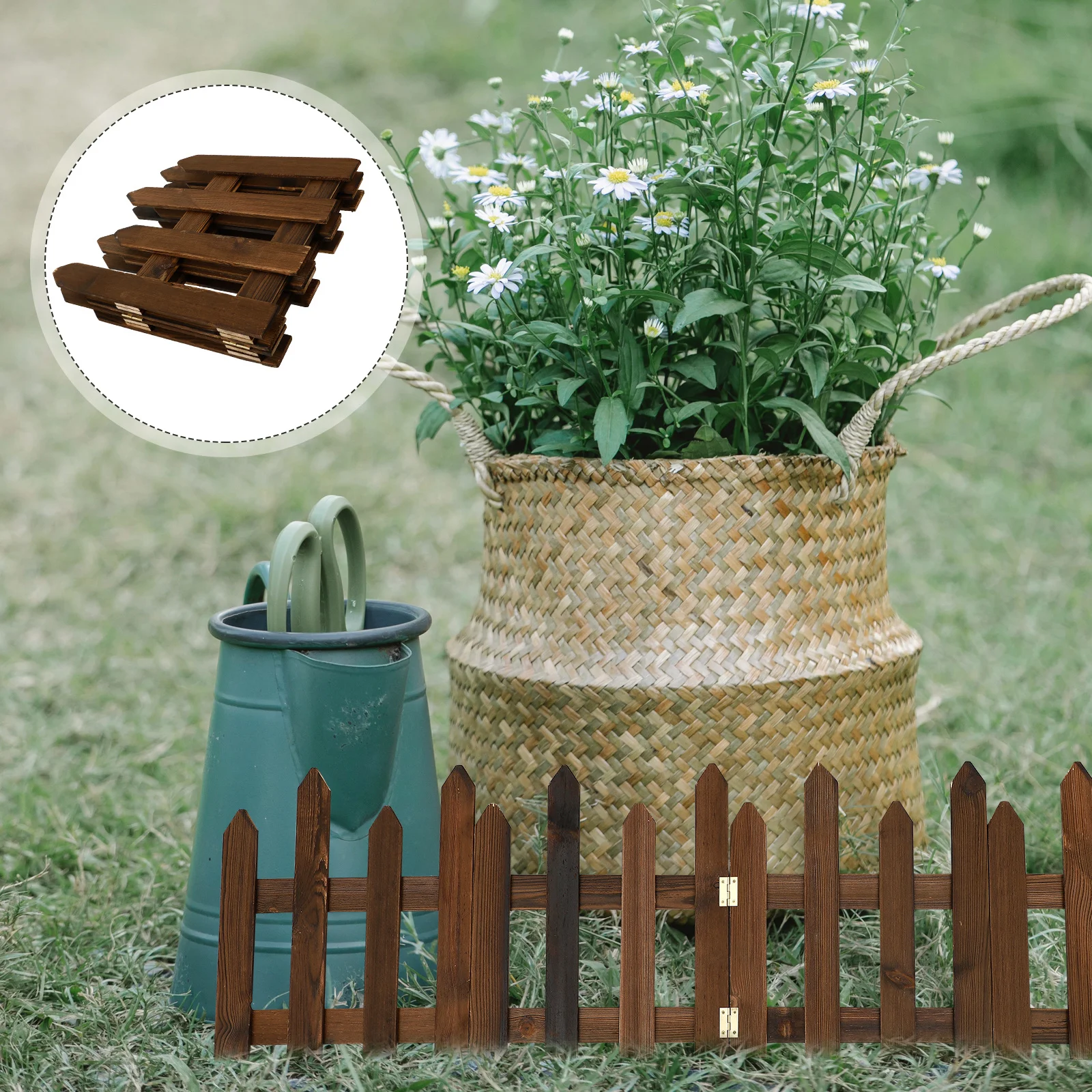 

1Set Outdoor Wood Fence Decor Durable Waterproof Garden Lawn Edging Decorative Partition Fence for Yard Courtyard