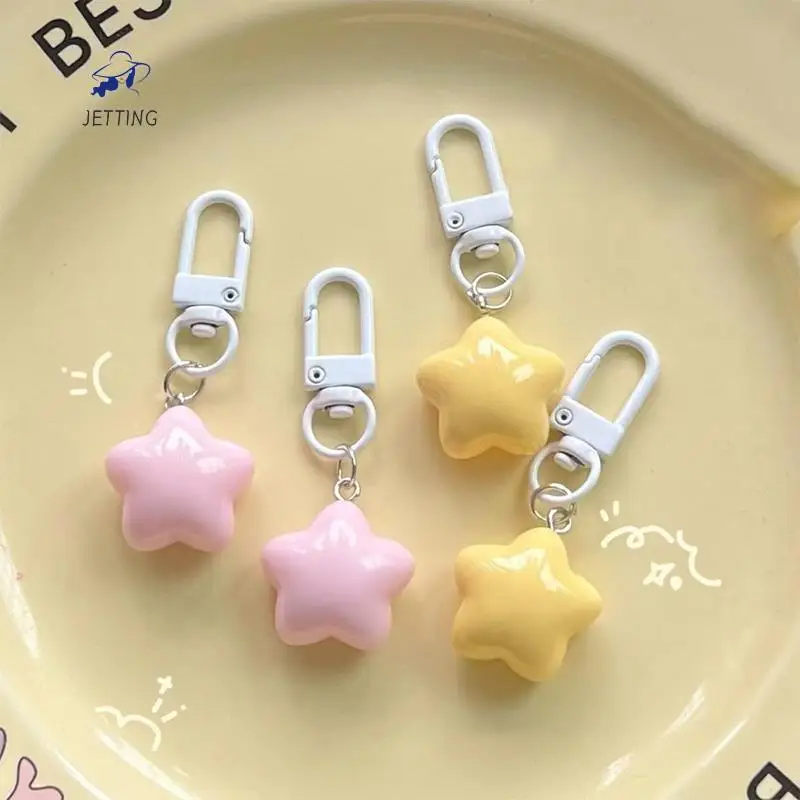 1 PCS Cute Yellow Pink Stars Keychain Pendant Keyring For Girls Backpack Charm Headphone Case Accessory Creative Gifts