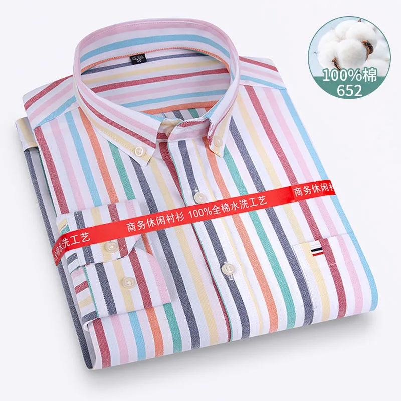 2026 Cotton Oxford Shirt Men's Long Sleeve Plain Soild Casual Without Pocket Solid  Dress Shirt Men Plus Size