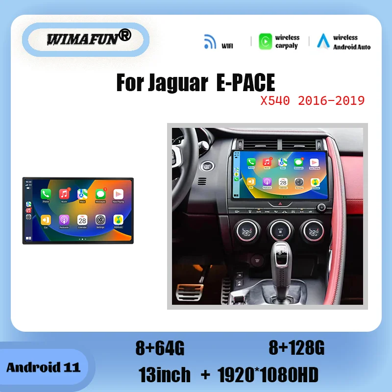 

13 "Android 11 для Jaguar E-PACE X540 2016-2019 Автомобильный GPS-навигатор радио мультимедийный плеер Carplay Android Auto HD экран