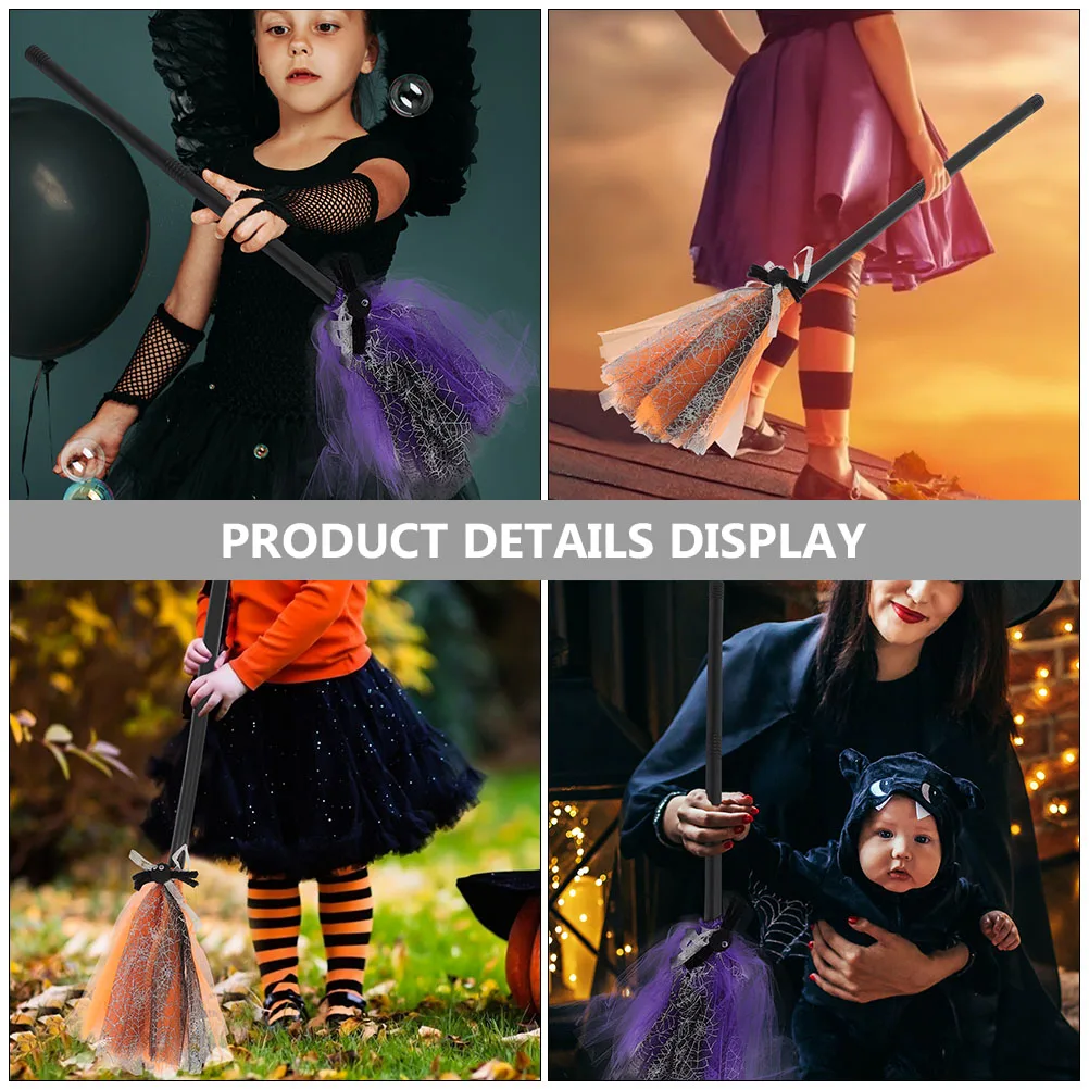 2pcs Broomstick Costume Decoration Purple Broom Prop Detachable cosplay witches broom halloween prop