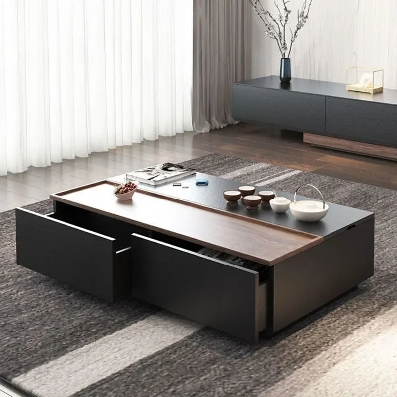 Modern Minimalist Coffee Table Minimalist Luxury Square Combination High End Tea Table Drawers Storage Wood Furniture