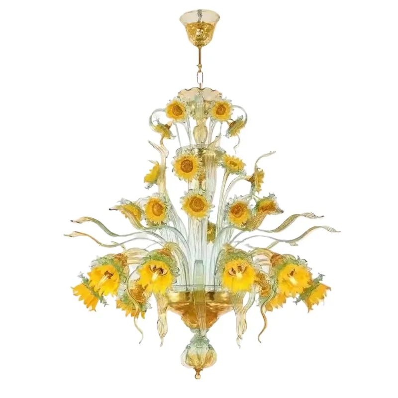 

French light luxury villa medieval living room bedroom sunflower handmade glass art chandelier