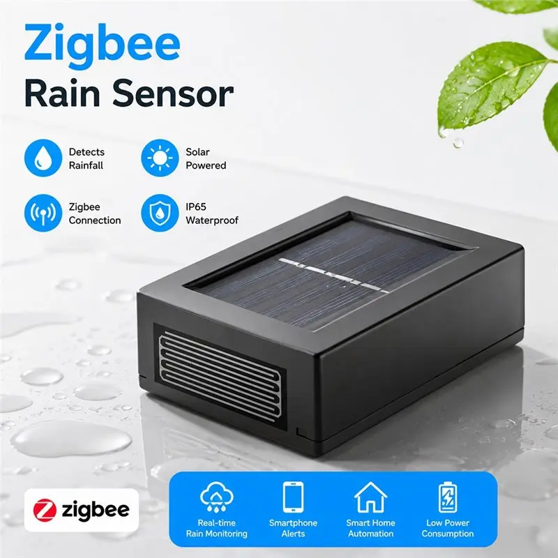 DTEN-Tuya Solar Powered Zigbee Rain Sensor Rainfall Reminder Via APP High Sensitivity Water Leak Detector