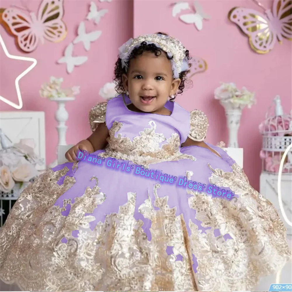 Vestido personalizado de flores para niñas pequeñas, vestidos de novia con estampado dorado, vestidos de fiesta para niños, Vestidos de Noche de cumpleaños para niñas