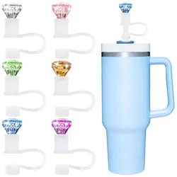 6pcs Diamond Straw Topper for Stanley Cup Silicone Straw Covers Cap for Tumblers Reusable Straw Toppers Stanley Cup Accessories