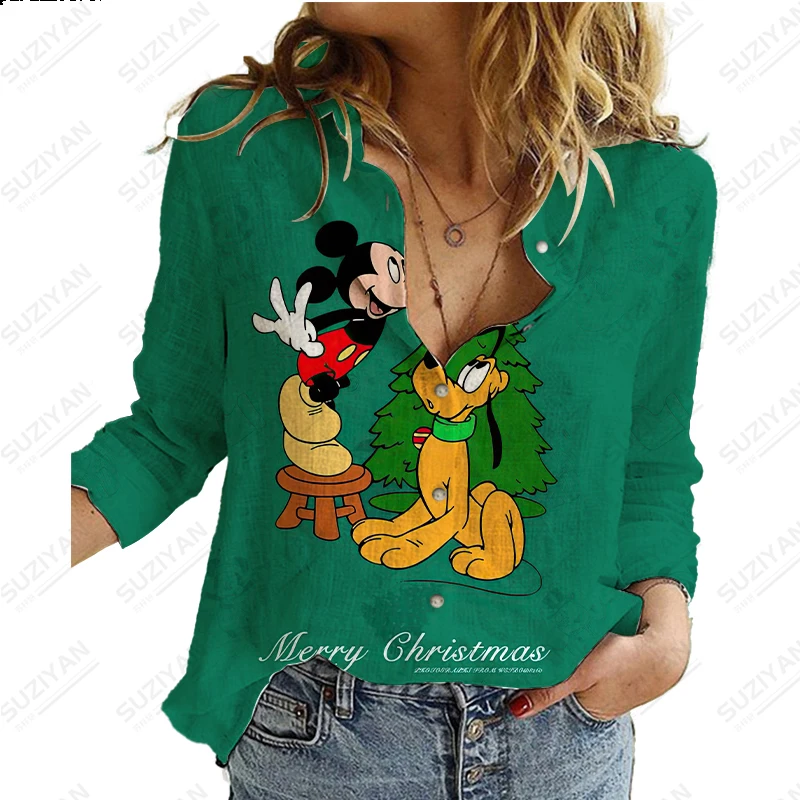 2023 Summer New Women\'s Long Sleeve Shirt Disney 3D Printed Button Cardigan Temperament Simple Shirt Street Loose Women\'s Shirt