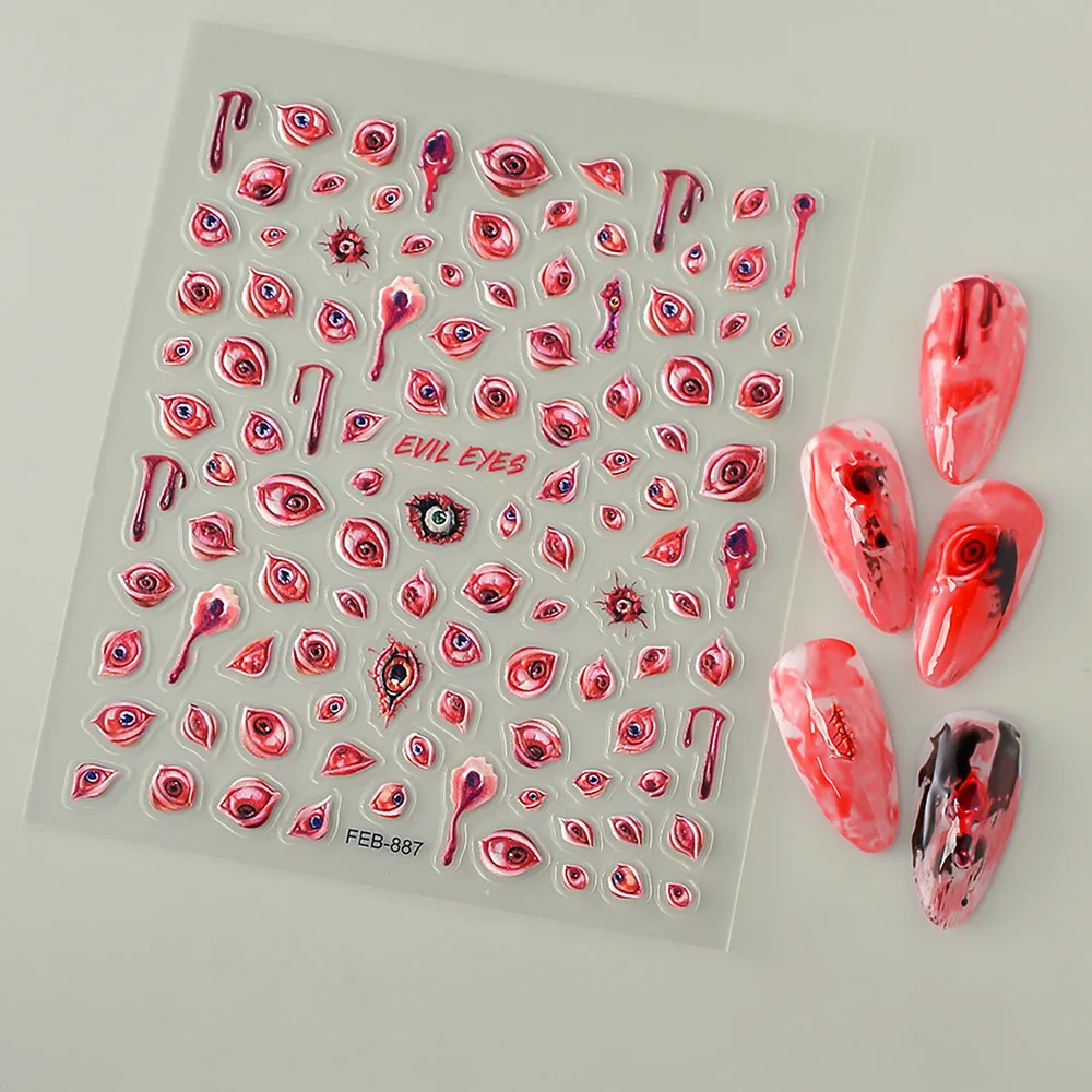 ملصق أظافر 5D بعيون شريرة ، شرير دموي ، منزلق هالوين للأظافر ، تصميم لاصق ، ديكورات فنية ، #6