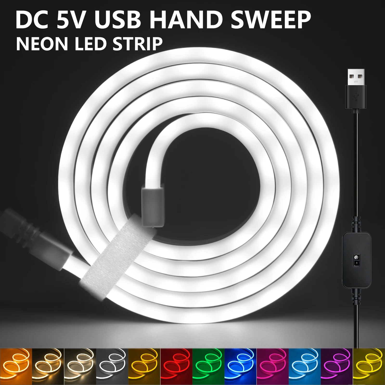 5V USB Powered Neon LED Light Strip With Hand Sweep Switch IP65 Waterproof Flexible Tape Neon Strip For Room Decor TV Backlight