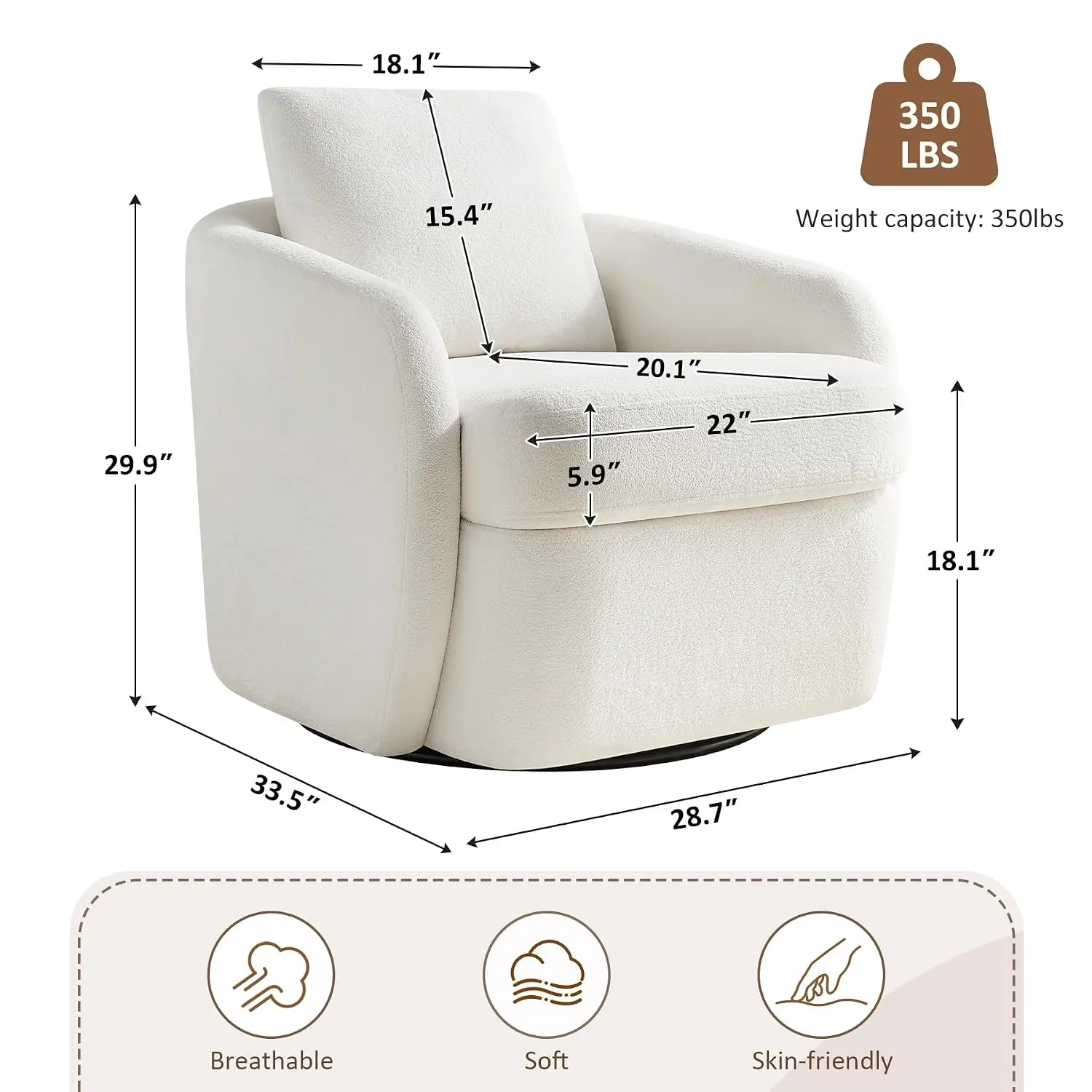 Swivel Accent Chairs Set of 2, 360° Swivel Barrel Chairs with Pillow, White, Customized