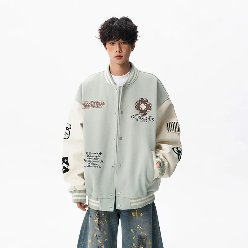

Trendy and Versatile Men's Embroidered Patchwork Baseball Jacket Jacket Fashionable Men's Autumn Winter Loose Comfortable Jacket