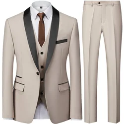 Men Autumn Wedding Party Three Pieces Set Dress Trousers / Large Size 5XL 6XL Male Blazer Coat Pants Vest Fashion Slim Fit Suit