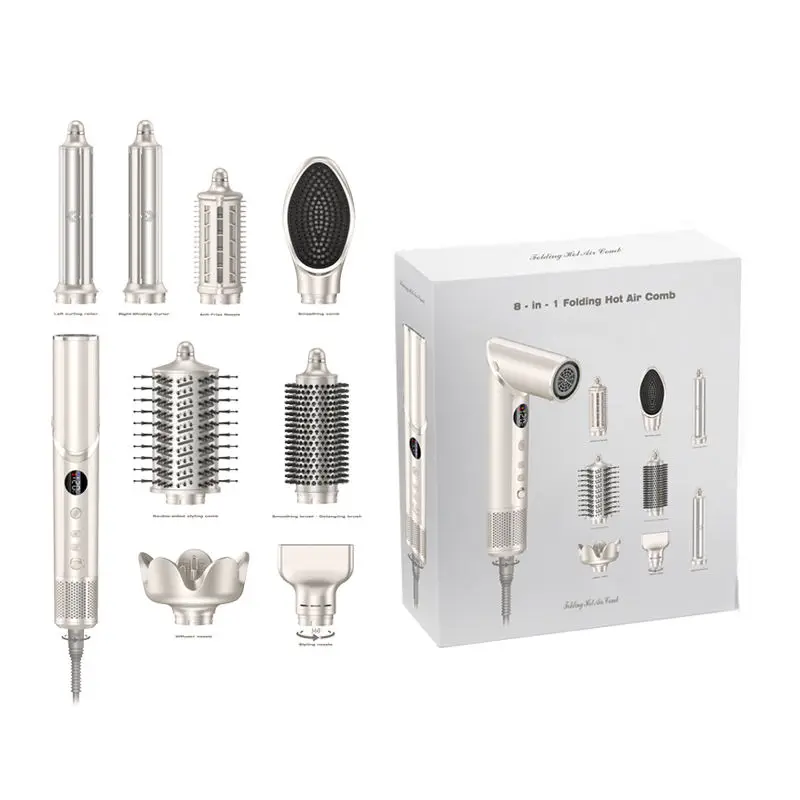 8 in 1 Ionic Airstyler Hair Dryer & Curler Brush with Fast Heating 1400W Power & 110000 RPM Straightening & Volumizing Features