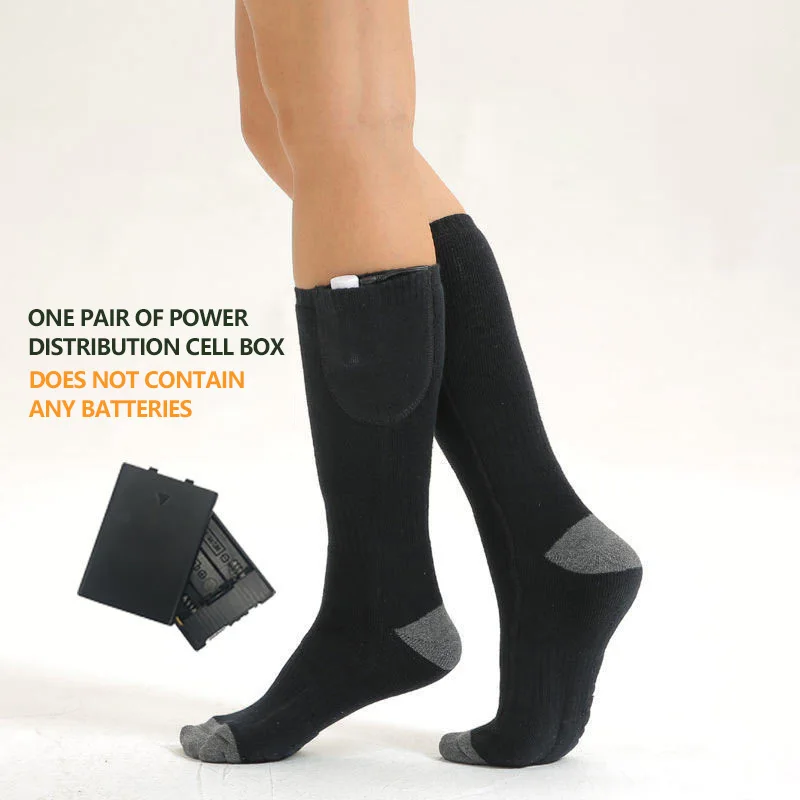 جوارب تدفئة مع صندوق بطارية قابلة لإعادة الشحن ومضادة للبرد ومريحة للرجال والنساء تسخين حراري للتخييم في الهواء الطلق ورياضات التزلج والشتاء