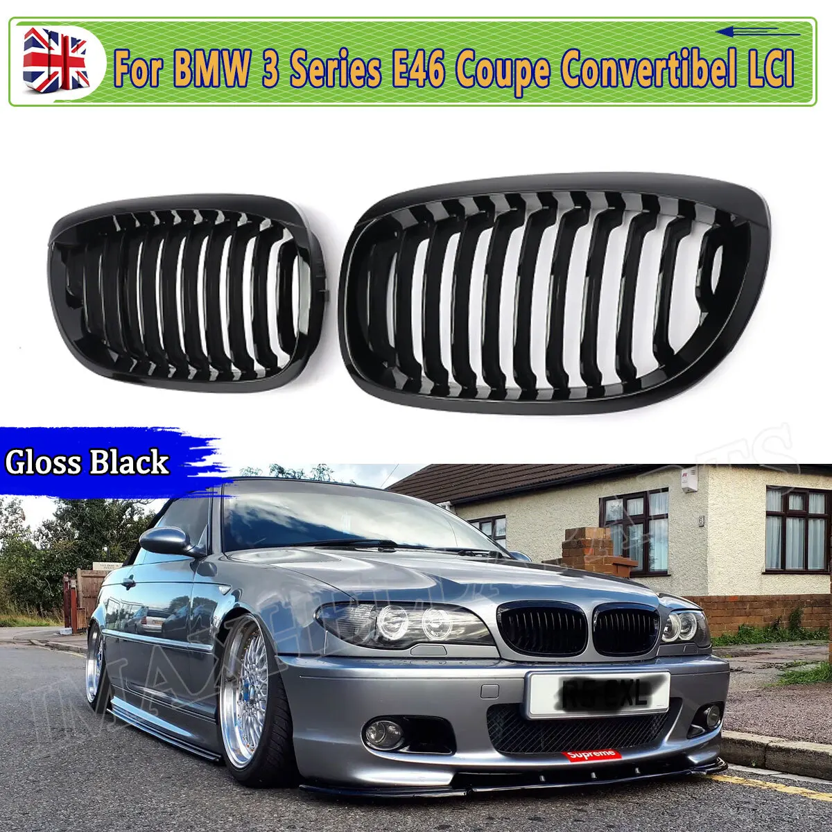 

2pcs Front Grille For BMW 3 Series E46 318Ci 320Ci 330Cd Coupe 2002 2003 2004 2005 Facelift Gloss Black Kidney Front Grille