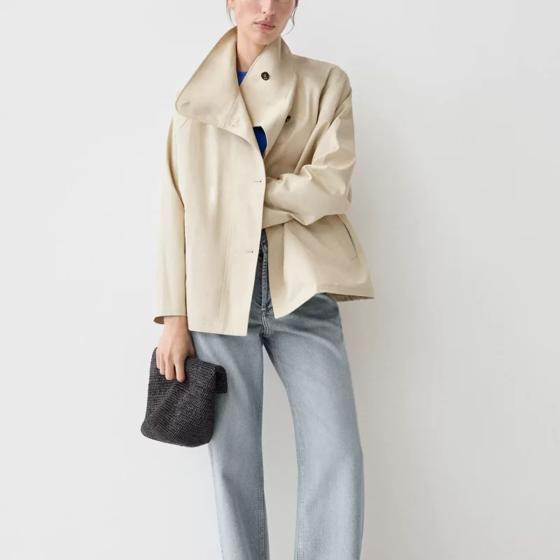 Autumn 2026 Women's Casual Versatile Long Sleeve Cowl Neck Jacket Coat Functional Style Loose Fit Regular Length Button Closure