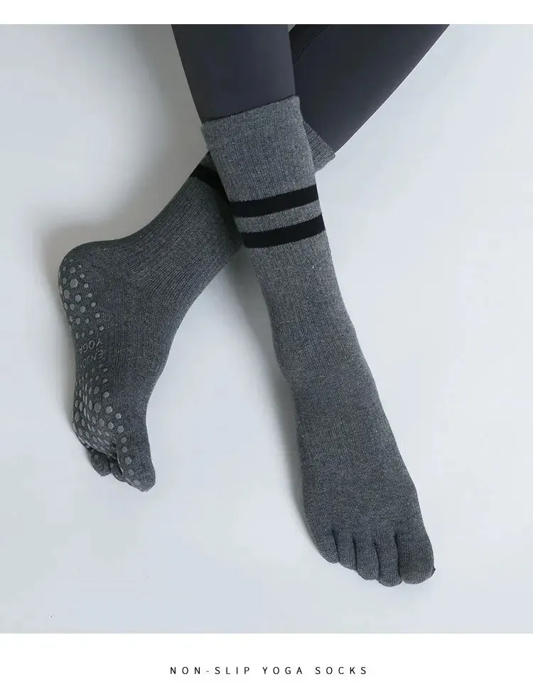Frauen Atmungsaktive Yoga Socken Mid-rohr Nicht-slip Fünf Finger Pilates Sport Socke Baumwolle Fitness Dance Ballett Indoor boden Socken – Detail 7