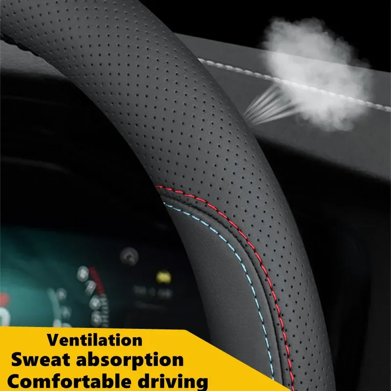 Capa de volante de couro Nappa para Tesla, Acessórios para interiores automotivos pretos, Model 3, Y, S, X, 2019-2023, 4 estações, 36-38 cm