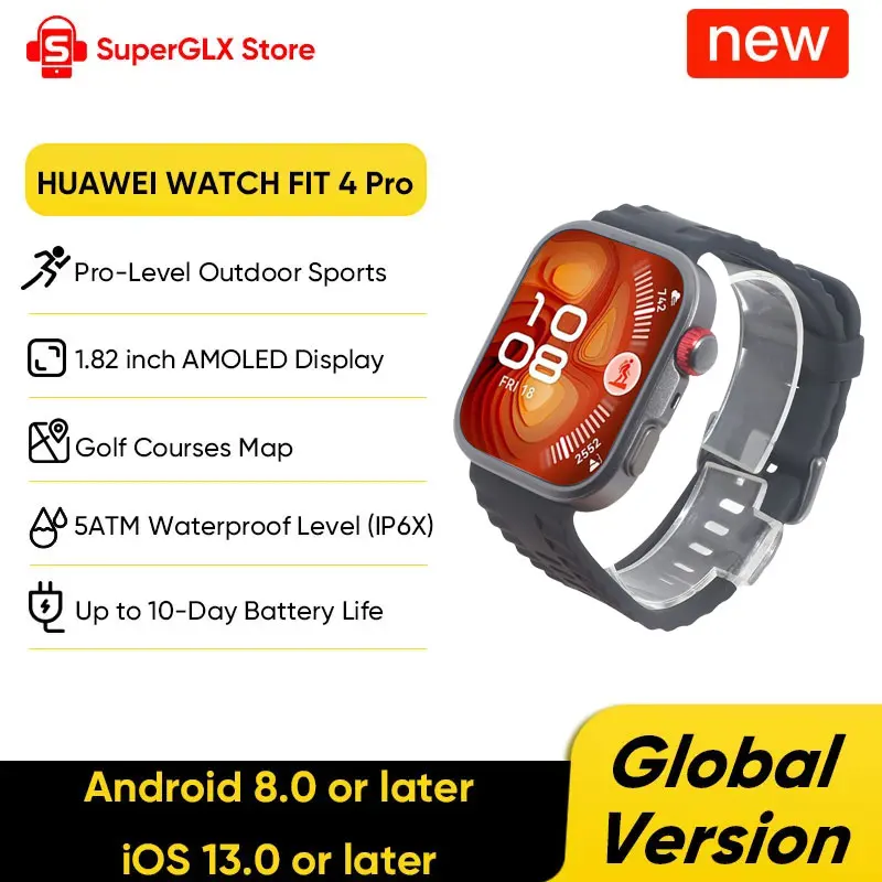 

HUAWEI WATCH FIT 4 Pro Smartwatch Global Version 1.82 inch AMOLED Display Sapphire Glass ECG Sensor iOS & Android Compatible NFC