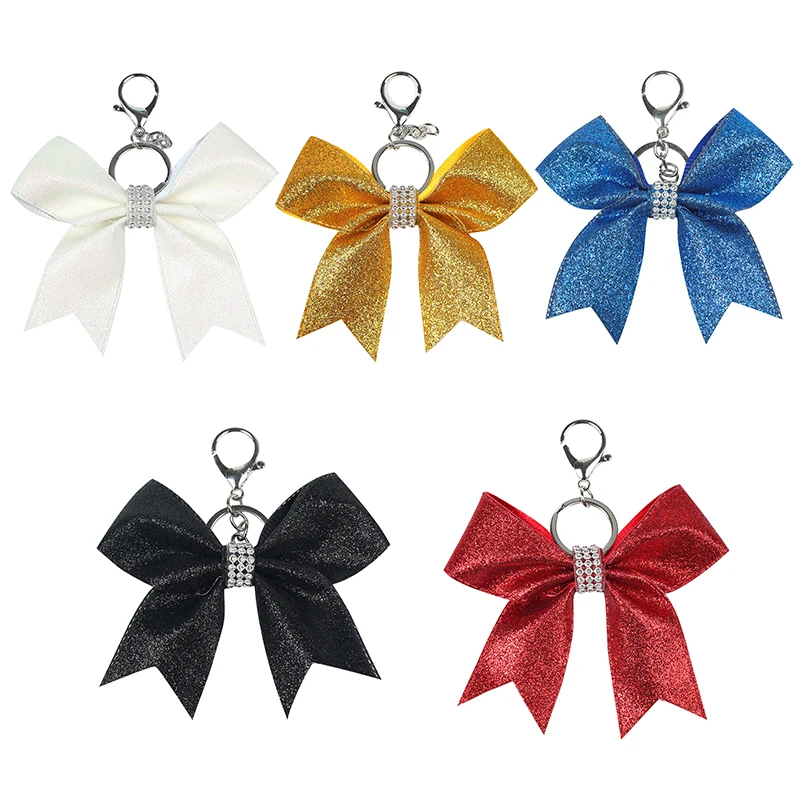 Leather Bow Keychain Bag Decoration Solid Color Sparkling Glitter Bow Pendant For Women Girls