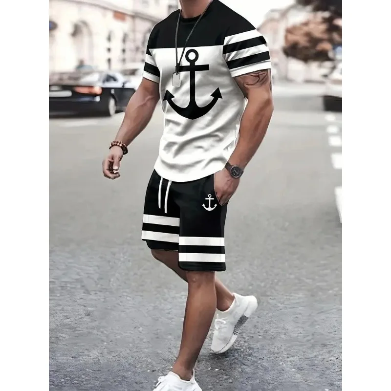 

2024 New Summer Men's Casual Suit Street Fashion Loose and Comfortable T-Shirt Outdoor Sports Running Shorts Novel Text Printing